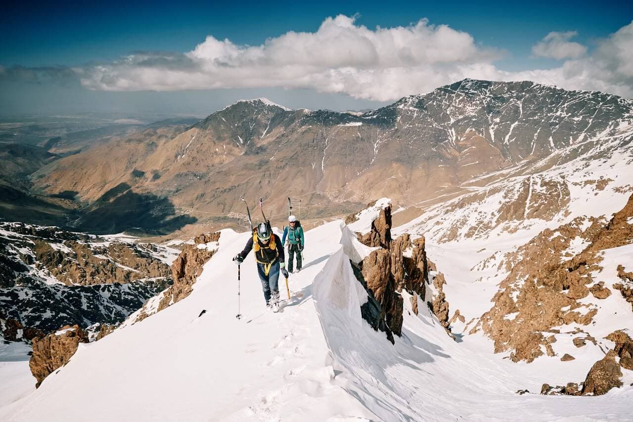 Ski touring beneath Mount Toubkal in Morocco's High Atlas