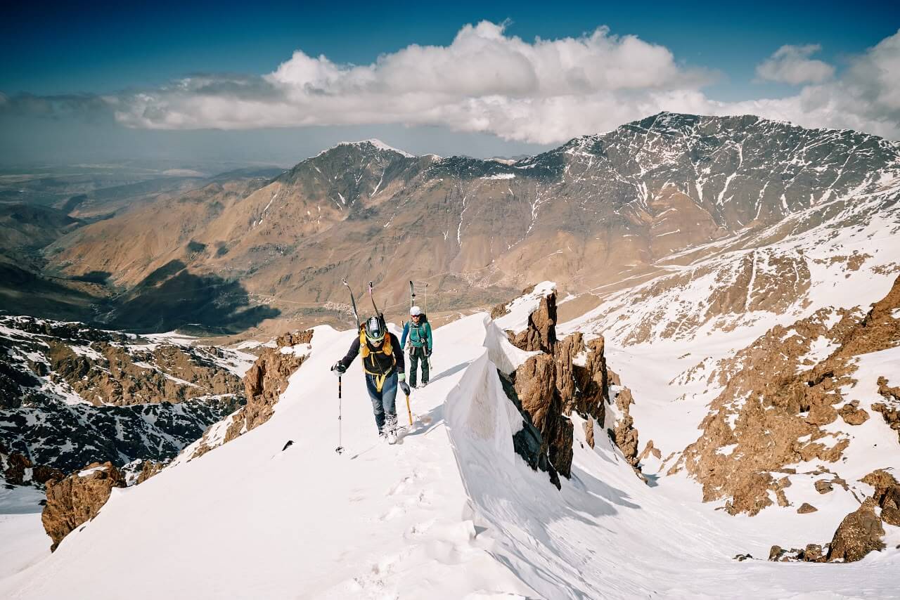 Ski touring beneath Mount Toubkal in Morocco's High Atlas